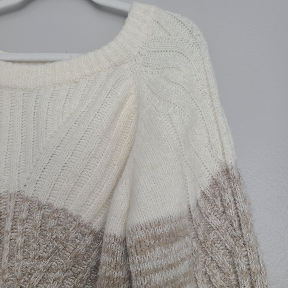 FATE Fuzzy Tan Multicolor Stripe Neutral Minimal Cozy Knit Woven Sweater XL nwt - Picture 4 of 9